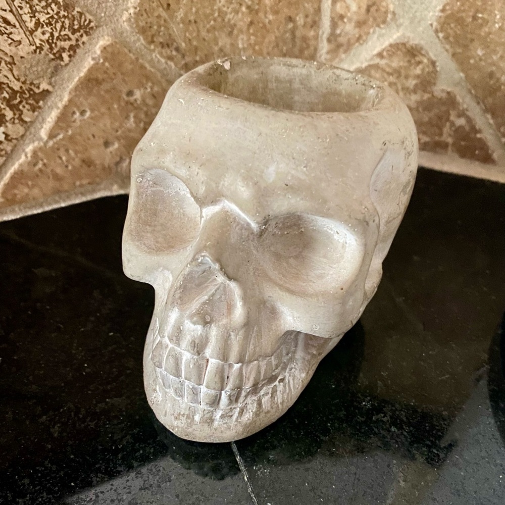 Concrete Plaster Skull Votive Makeup Brush Beauty Holder